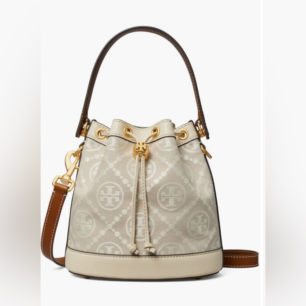 Tory Burch T Monogram Bucket Bag - Cream